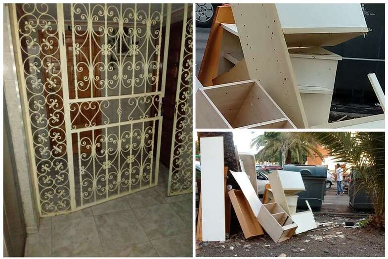 Imagen de la vivienda en cuestión y los enseres ubicados en la calle (Foto TA)